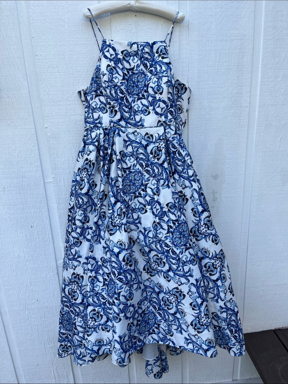 Stacy Adams Blue and White Floral Midi Dress 12 prom dinner occasions pocket - Picture 11 of 12